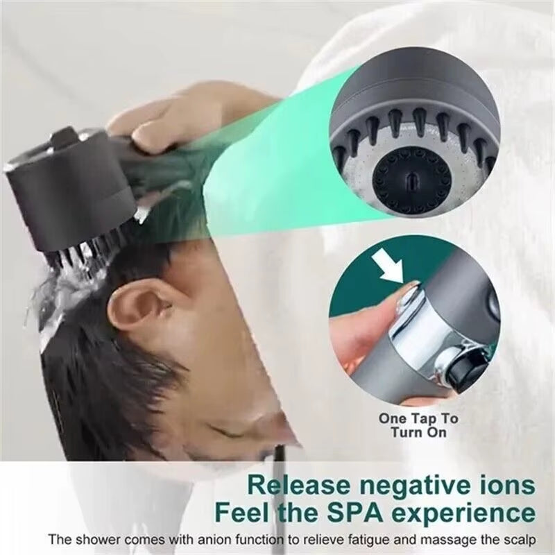 New High Pressurized Filter Shower Head 3-Mode Adjustable Spray with Massage Brush Rain Faucet Bathroom Accessories