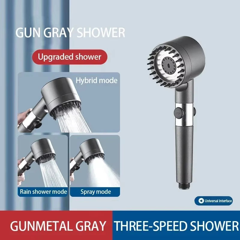 New High Pressurized Filter Shower Head 3-Mode Adjustable Spray with Massage Brush Rain Faucet Bathroom Accessories