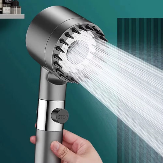 New High Pressurized Filter Shower Head 3-Mode Adjustable Spray with Massage Brush Rain Faucet Bathroom Accessories